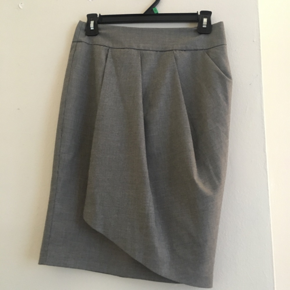 Benetton Pencil Wrap Skirt Houndstooth Grey SMALL